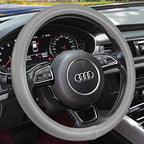 Haokay Heavy Duty Pure Cowhide Steering Wheel Cover SUV Car, Gray Genuine Leather Steering Wheel Cover Men Women Universal 14.5 to 15 Inch