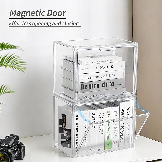 LXLXXL Cube Storage Organizer Acrylic Book Case Display Case Box Stackable Book Storage Containers With Magnetic Door Clear P
