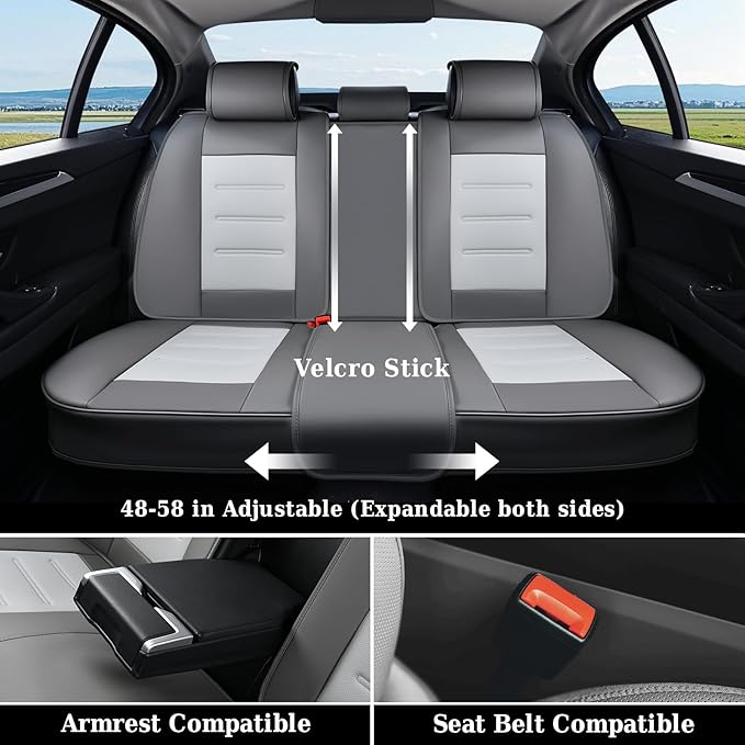Coverado Car Seat Covers Full Set, Seat Covers for Cars, Front Seat Covers and Back Seat Cover Waterproof Leather Automotive 
