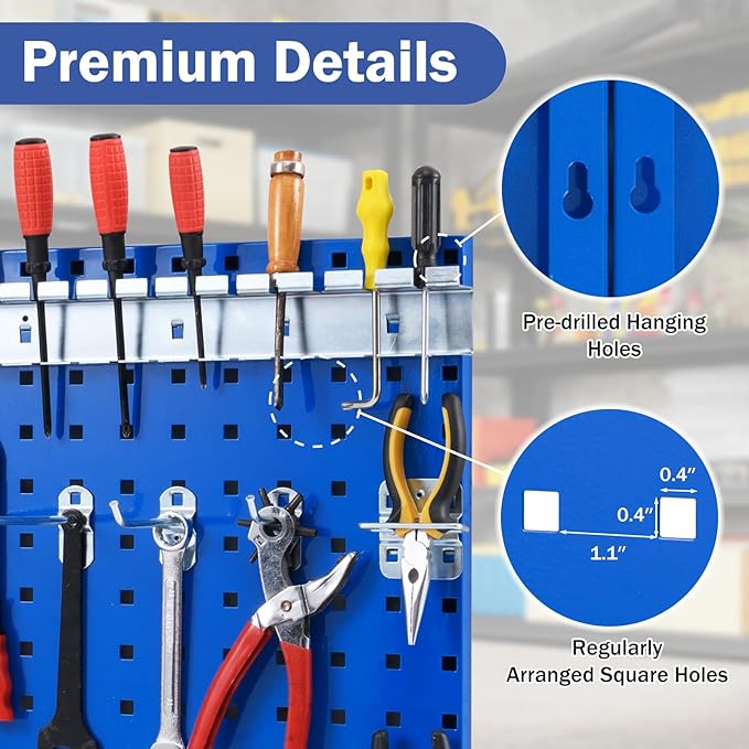 Goplus Garage Pegboard, Metal Pegboard Tool Organizer Kit with 3 Pegboards & 28 PCs Hanging Accessories, Heavy Duty Wall Orga