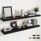 55 Inch Floating Shelves for Wall Set of 2, 8"D Wood Grain Bathroom Shelves with Invisible Brackets, Easy Install Engineered 