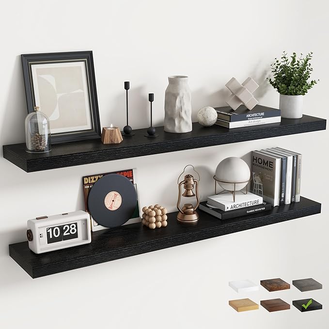 55 Inch Floating Shelves for Wall Set of 2, 8"D Wood Grain Bathroom Shelves with Invisible Brackets, Easy Install Engineered 