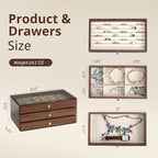 CLUQMEIK 3-layer Wooden Drawer Jewelry Organizers and Storage Box with Grey Acrylic Lid and Velvet Lining, Jewelry Box for Wo
