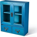 Rustic Vintage Mini Wood Counter Top Cabinet,Display Case with Organic Glass Door,Wall Storage Cabinet, that Sits on Countert