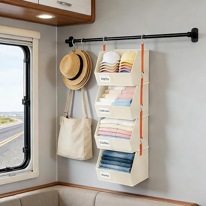 4 Pcs Modular Closet Organizer - Detachable & Foldable Hanging Storage Cubes, 88L Total Capacity, Heavy Duty Fabric Shelves f