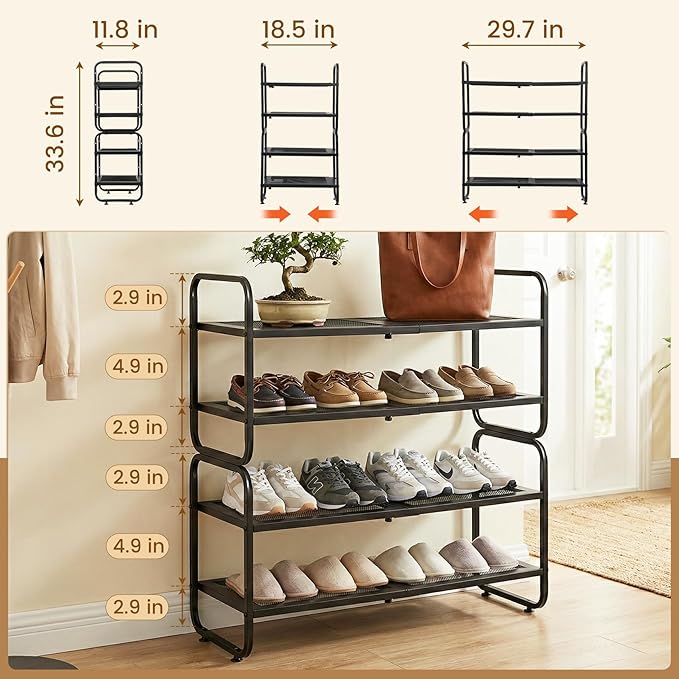Expandable Shoe Rack - Shoe Stand Holder for Closet, Adjustable Shoe Shelf Storage, Stackable Long Shoe Stand Holder for Livi