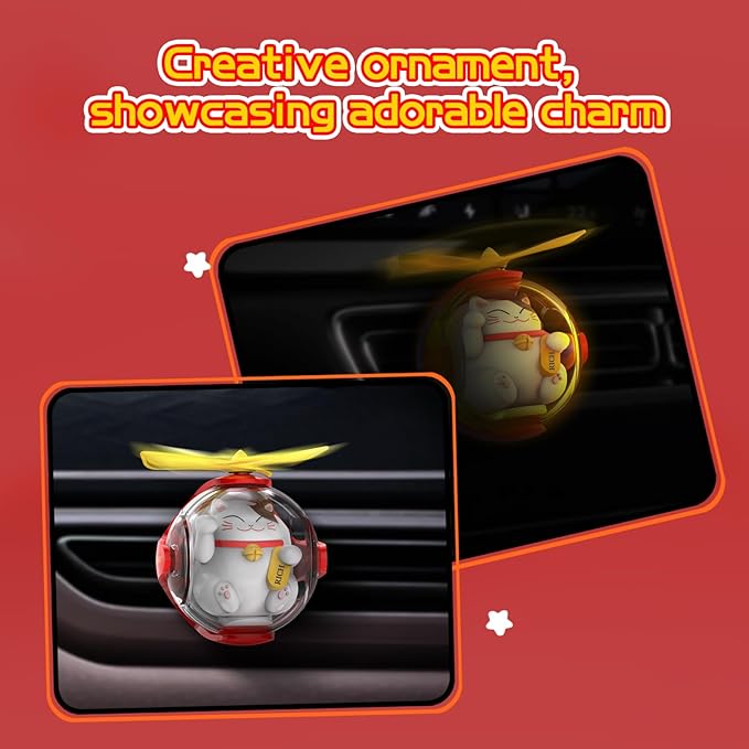 Lucky Cat Car Air Freshener with 6-Color Auto Light Up & 4 Scented Pads – Subtle Fragrance, Decorative Auto Accessories, Cute