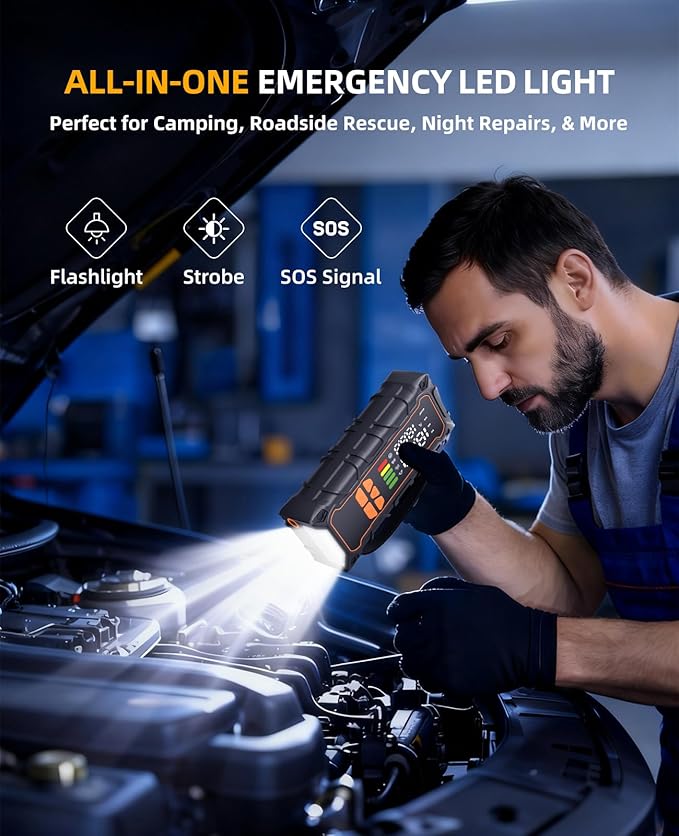 Battery Jumper Starter Portable, Jump Starter with Air Compressor-4000A 12V (7.0L Gas/ 6.0L Diesel) with 160PSI Tire