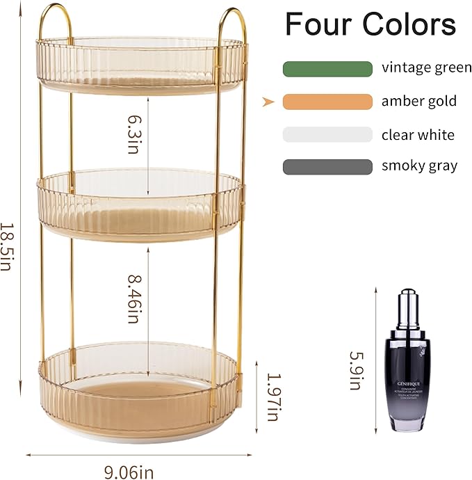 YCIA&DONE 360 Rotating Makeup Organizer and Storage for Vanity Countertop 3 Tiers, High Capacity Cosmetic Skincare Perfume Or