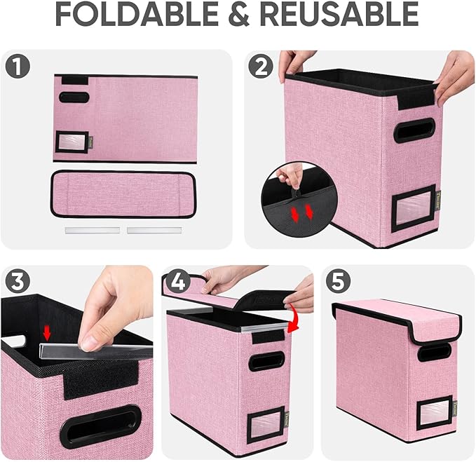 BALEINE File Organizer Box with Lid, Collapsible File Folder Organizer with Plastic Slide, Hanging File Folder Box for Office