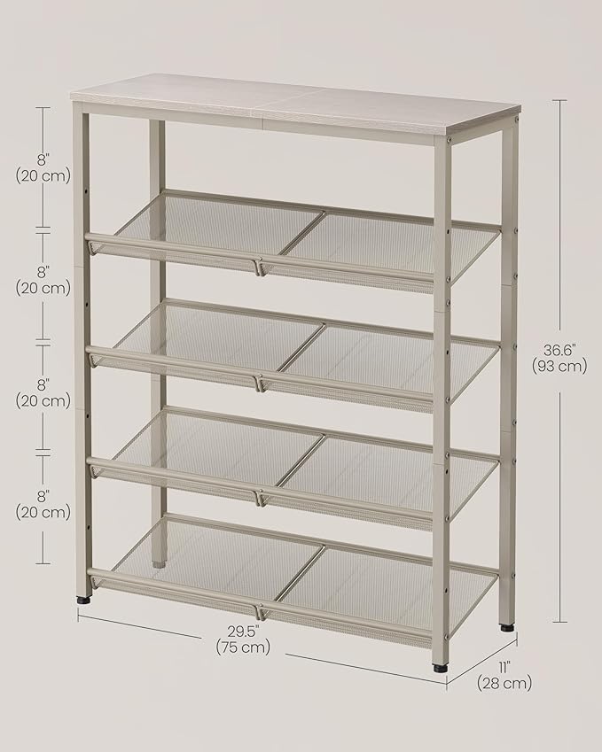 VASAGLE Shoe Rack for Entryway, 5-Tier Shoe Rack Organizer with Storage Shelves and Spacious Top, Freestanding, Adjustable, I