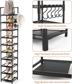 LANTEFUL Tall Narrow Shoe Rack for Entryway, 10-Tier Sturdy Metal Shoe Shelf Storage 10-15 Pairs of Shoes and Boots, Space Sa