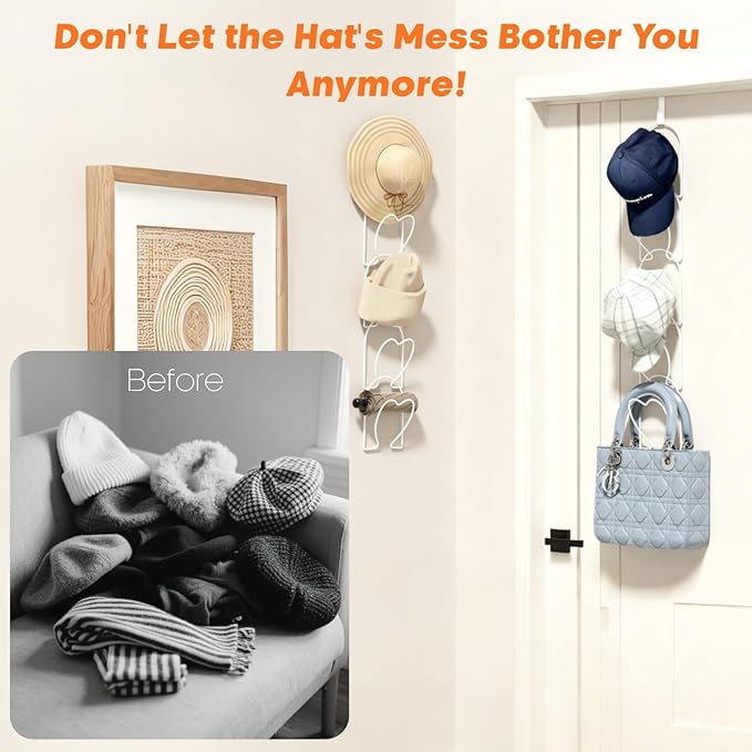 LINFIDITE 10 Pack Hat Rack Hanging Baseball Caps Display Storage Rack Hat Organizer Wigs Rack Over Door Wall Mounted Scarves 