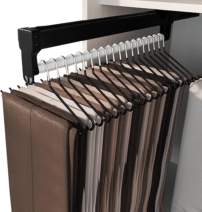 Pull Out Clothes Rail Extendable Pull Out Closet Rod - Wardrobe Pull-Out Trousers Rack, Metal Stainless Steel Extendable Ward