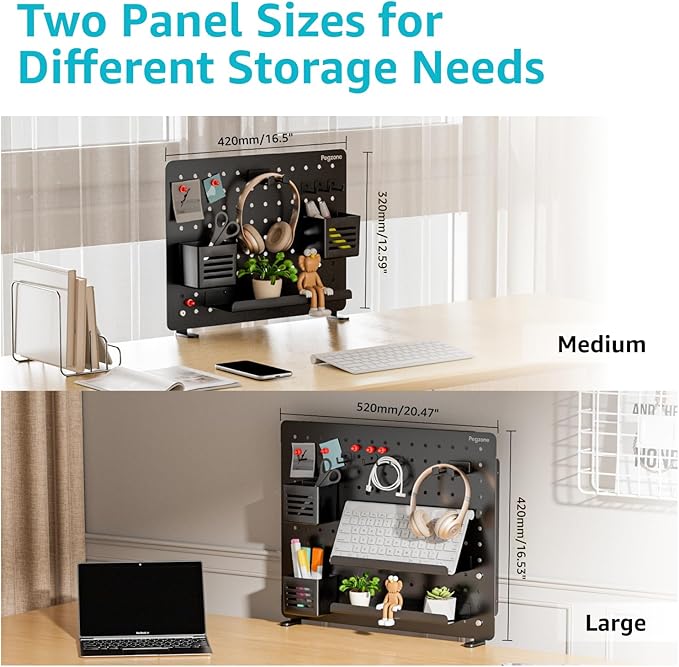 PEGZONE Clamp-on Desk Pegboard, Desk Organizer for Office Gaming Home, Magnetic Metal Peg Board with 15 Accessories, Privacy 