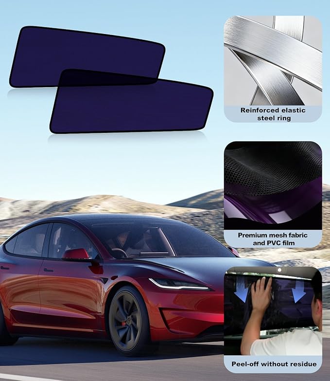XCBYT Car Window Shades for Tesla Model 3 Highland 2024-2026 | Static Cling Rear Side Sun Shade, UV & Heat Blocking, Privacy Protection, Easy On & Off