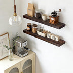 Floating Wall Shelf 36x6.8x1.7 Inch – Solid Wood Shelf in Walnut Finish – Heavy Duty Wall Mounted Rustic Display Shelf for Li