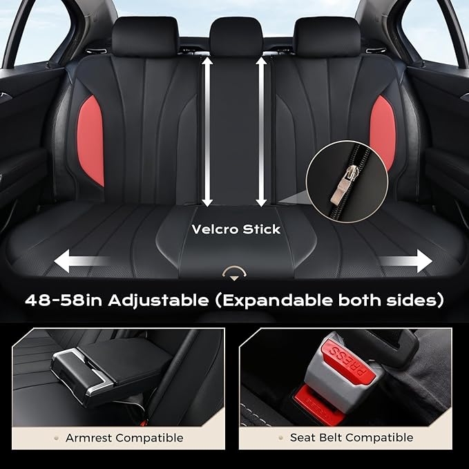 Coverado Seat Covers Full Set, Automotive Car Seat Protectors 5 Seats, Red Driver Protectors Universal Fit for SUVs, Trucks, 