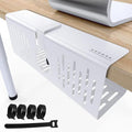 NODOCA No Drill Under Desk Cable Management Tray, 14'' Wire Management, Punch-Free Clamp on, Metal Cable Tray, Wire Organizer