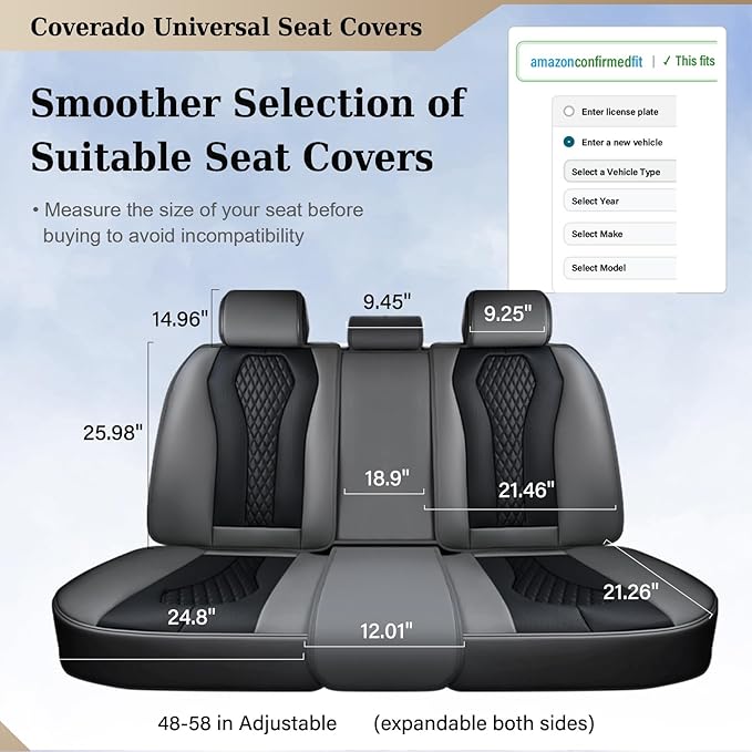 Coverado Car Seat Covers, Back Car Seat Cover, 3-Pieces Leather Seat Cover, Luxury Car Seat Cushion, Luxury Seat Cover Seat P