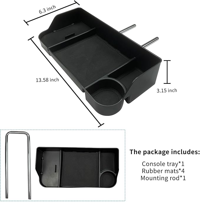 Center Console Seat Headrest Organizer for 2011-2024 2025 Ford F150 F250 F350 F450 F550 F650 Accessories, Storage Tray with Non-Slip Rubber Mat (Jump Seat Only)