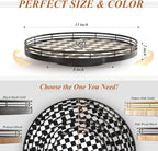Black and White Kitchen Lazy Susan Turntable – Checkered Round Decorative Tray, 13” Table Top Oak Wood Lazy Susan for Cookies