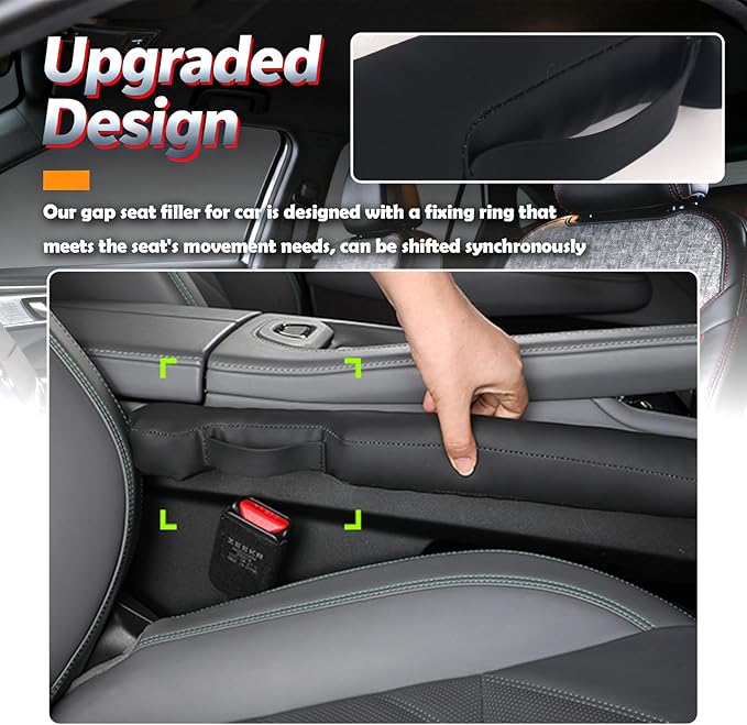 Aokdom 2026 Latest 2PCS Upgraded Car Seat Gap Filler with Fixing Ring,Elastic Car Gap Filler to Avoid Dropping Cell Phones/Keys,Essential Cars Gaps Seat Fillers Cars Accessories