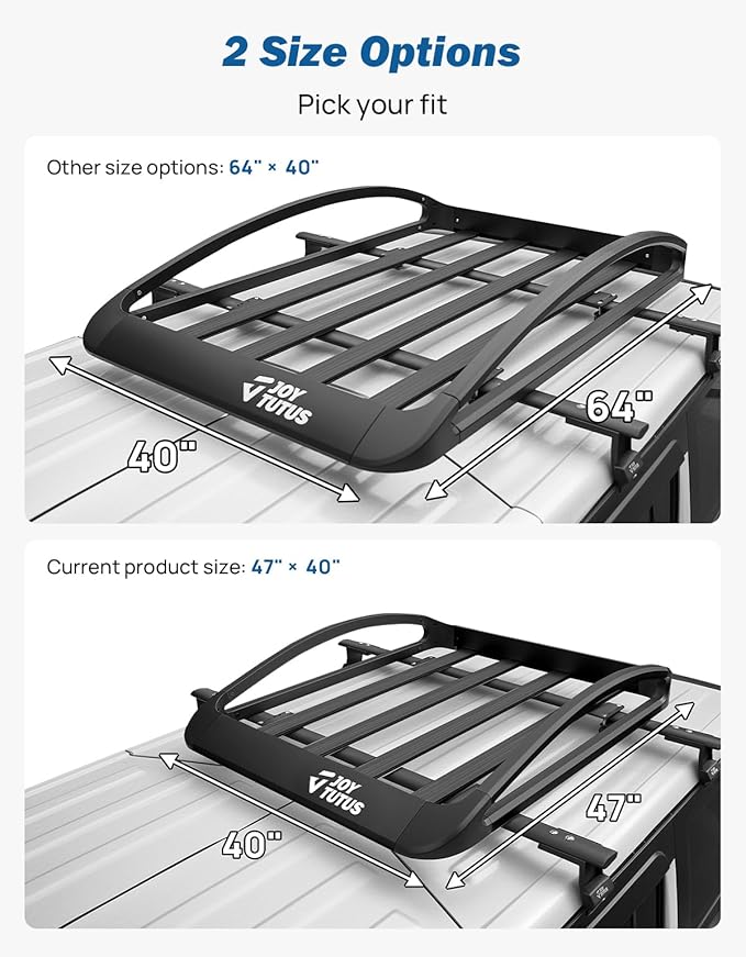 JOYTUTUS Rust-Resistant Aluminum Roof Cargo Basket, 64" x 40" x 8", Lightweight Roof Rack Cargo Carrier, Universal Roof Basket, 150 lbs Load Capacity, Fits SUVs, Trucks, and Cars, Black