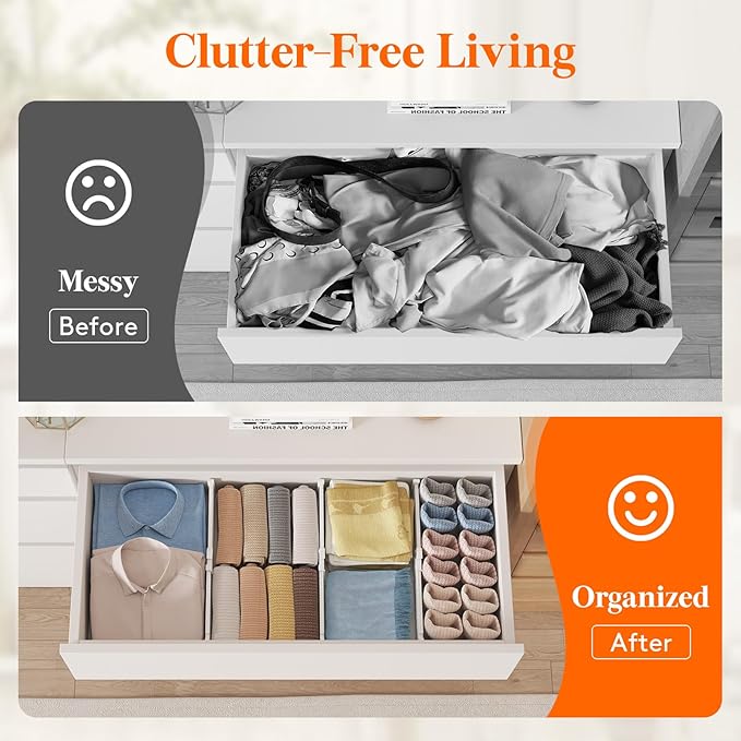 Lifewit 5" Tall 5 Pack Deep Drawer Divider, 11.5-18.5" Expandable Drawer Divider for Clothes with 12 Pack Drawer Dividers 4" 