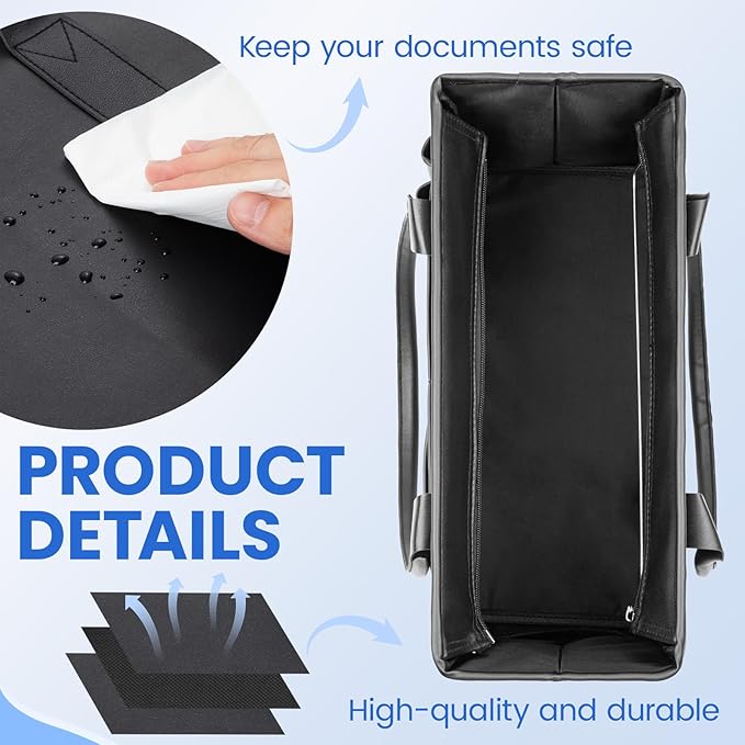 File Tote Bag, Portable File Organizer Box Hanging Filing Box Desktop File Folder Document Storage Organizer with Pockets and