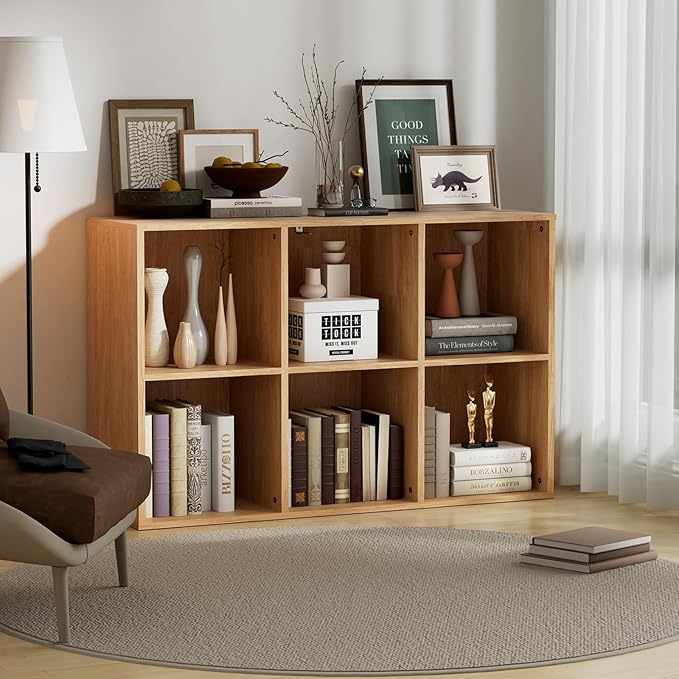 Wooden 6 Cube Storage Organizer with Closed Back Panel, Modern Open Cube Storage Shelf Bookshelf with Compartments, Cube Shel