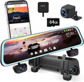 Mirror Dash Cam, 4 Channel Dash Cam Front and Rear/Inside, Touch Screen 12’’ FHD 1080Px4 Rear View Mirror Camera, 8 IR Night 