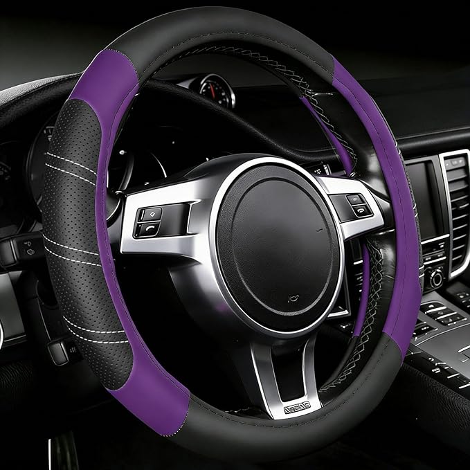 NBTEPEM Customized Auto Car Steering Wheel Cover for Honda Accord, Civic, CR-V, HR-V, Pilot, Microfiber Leather Sport Steerin