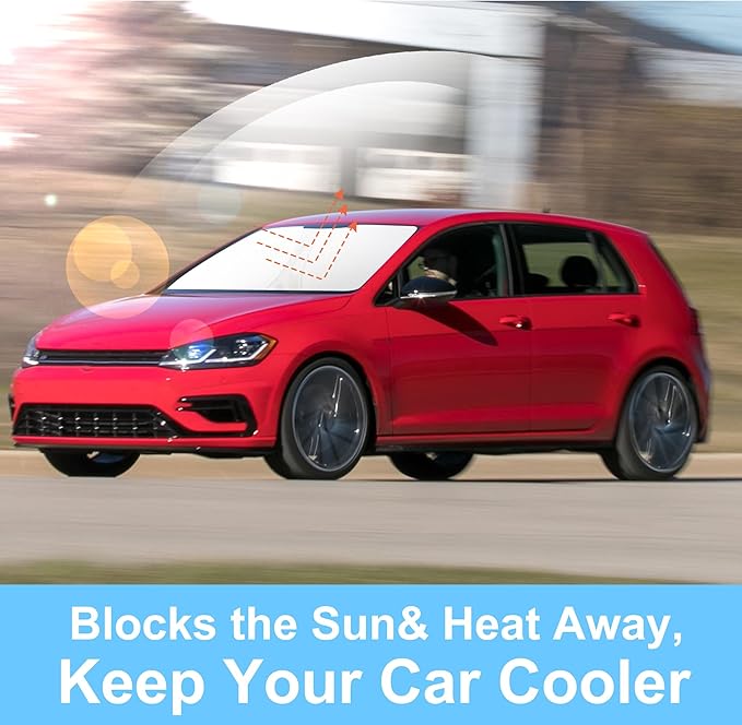 TINGLU Sun Shade for Volkswagen VW Golf MK7 2013-2018 Accessories Windshield Sun Shade Window Shade UV Rays Protection Sun Visor Cover with Steering Wheel Sunshade Storage Bag