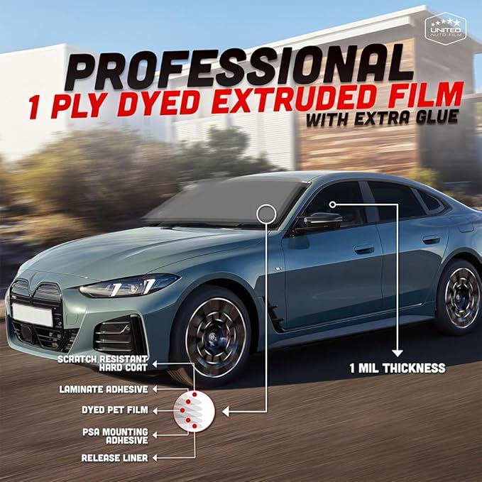 United Professional 1Ply Window Tint Film - 36" x100', 35% VLT Upgraded Dyed PET Film, 1 mil Thickness, 99% UV Block, Deep Shade Privacy Window Tint for Car, Truck, SUV, Home – Heat & Glare Control