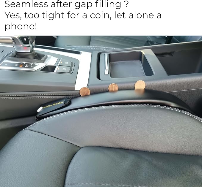 2026 New Car Seat Gap Filler with One-Pull Window Breaker & Seatbelt Cutter in Fixed Position, No More Searching in Emergencies, – Between Seats Blocker & Catcher to Prevent Drop, Universal Fit
