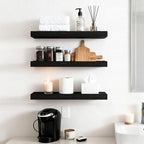 Set of 3 Farmhouse Solid Wood Floating Shelves 15.7 inch Black Wall Mounted Storage Shelves for Bathroom Over Toilet, Bedroom