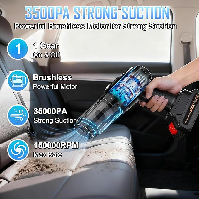 Gharial Handheld Car Air Vacuum Cleaner, 35000PA Rechargeable Cordless Vacuum Cleaner and Air Duster, High Power Hand Held Va