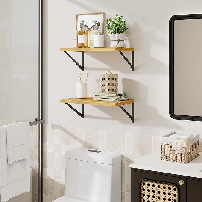 Floating Shelves for Wall,18" Wall Mounted Shelves Set of 2,Wood Floating Shelf with Bracket,Sturdy Metal Bracket Bookshelves