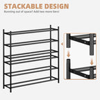 STORAGE MANIAC Long Expandable Shoe Rack, 18 Pairs Metal Wide Stackable Shoe Rack, Adjustable Shoes Shelf, Freestanding Shoes