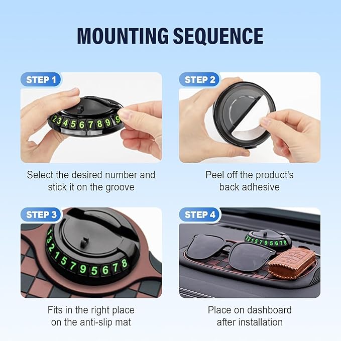 Multifunction Car Anti Slip Mat, 360° Rotatable Phone Holder Dashboard Pad with Temporary Parking Number Rotatable Car Anti S