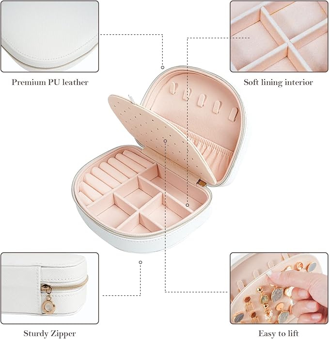 ProCase Travel Size Jewelry Box, Medium Portable Seashell-Shaped Jewelry Case, 2 Layer Mini Jewelry Organizer in PU Leather f