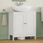 Iwell Pedestal Sink Storage Cabinet with 2 Doors and Shelf, Under Sink Cabinet, Bathroom Sink Cabinet with U-Shape, White