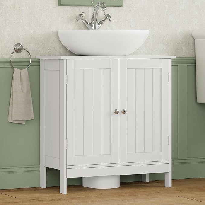 Iwell Pedestal Sink Storage Cabinet with 2 Doors and Shelf, Under Sink Cabinet, Bathroom Sink Cabinet with U-Shape, White
