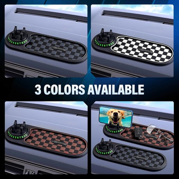 Multifunction Car Anti-Slip Mat, 2025 New Car Anti Slip Mat Phone Holder with Temporary Parking Number, Rotatable Anti Skid C