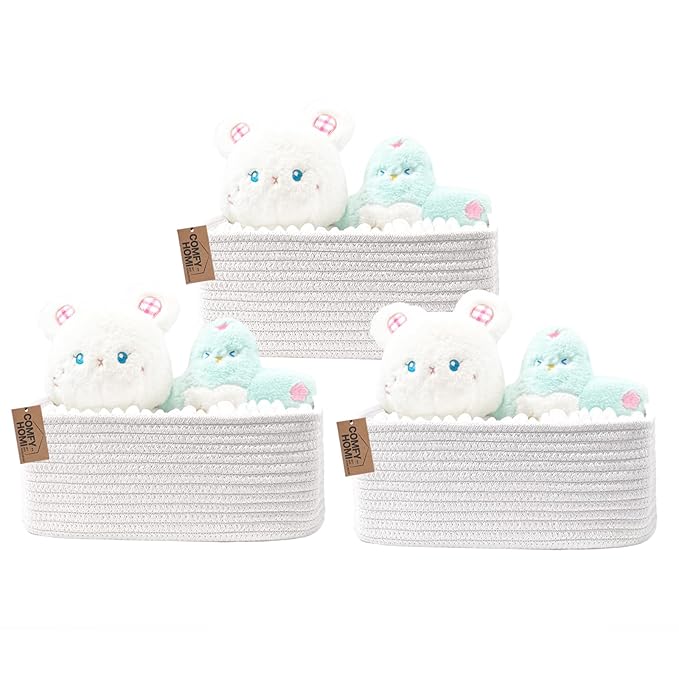 COMFY-HOMI 13" x 8.5" x 5.1" Storage Baskets for Organizing | Cotton Rope Woven Basket | Toy Storage Bin Box | Basket for She