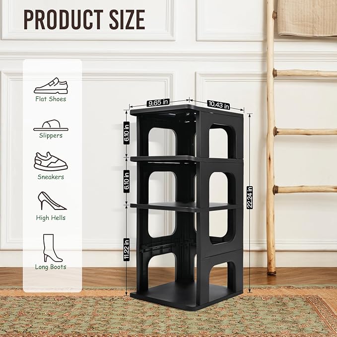 TRZZ 4-Tier Small Shoe Rack, Vertical Narrow Stackable Organizer with Removable Partition, Efficient Shoe Storage for Closet,