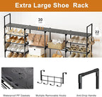WOWLIVE 4 Row 10 Tiers Extra Large Shoe Rack Big Tall Metal Shoe Shelf, Heavy Duty Organizer for Closet Entryway, Boot Rack S