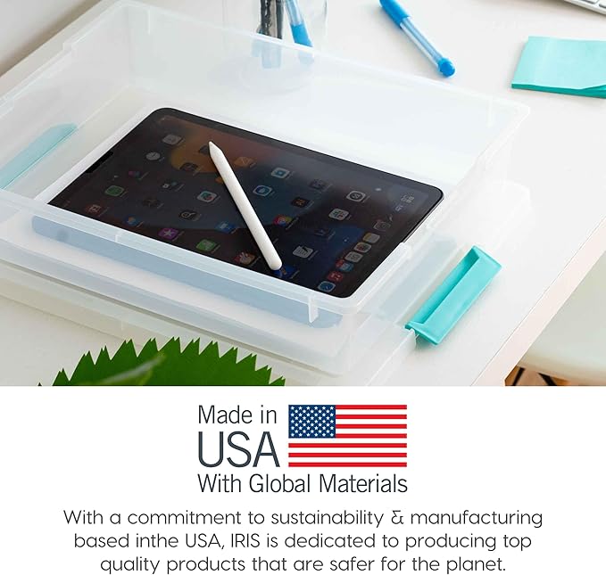 IRIS USA 6 Qt. Craft Storage Bins with Lids, 4-Pack, |Made in USA|, Clip Box, Small Plastic Sensory Bin Tote Organizer Contai