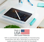 IRIS USA 6 Qt. Craft Storage Bins with Lids, 4-Pack, |Made in USA|, Clip Box, Small Plastic Sensory Bin Tote Organizer Contai